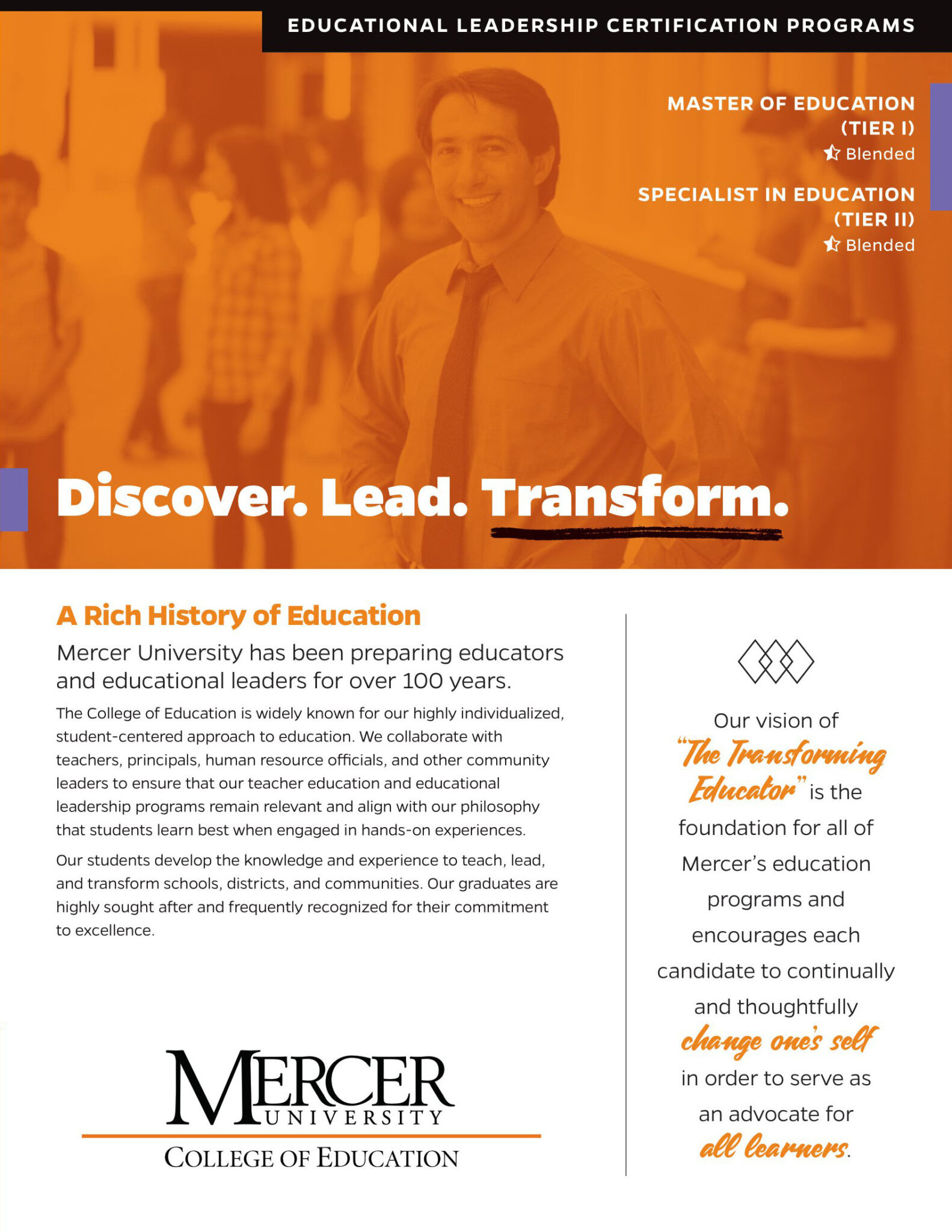 Mercer University Educational Leadership Tier One and Tier Two